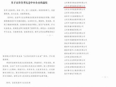賀：山東天意機(jī)械股份有限公司被省政府評(píng)為全省先進(jìn)中小企業(yè)！